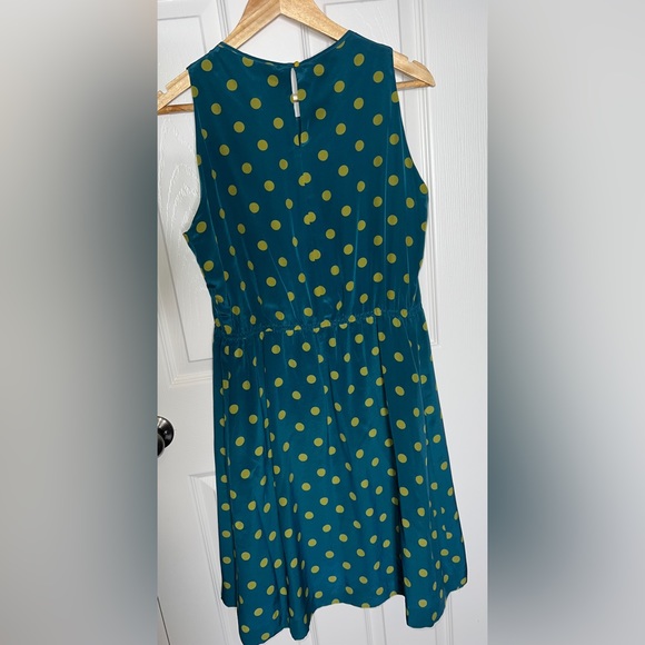 💙 Anthropologie 100% Silk Teal Polka Dot Dress - Picture 5 of 8